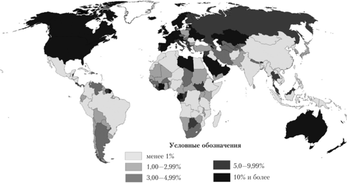 Удельный вес иммигрантов в общей численности населения, 2013 г.