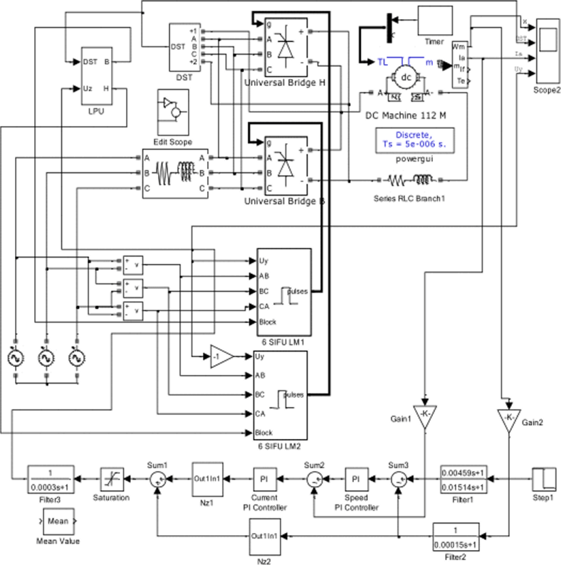 Схема модели электропривода с раздельным управлением с отдельными С И ФУ на каждый комплект (Fig2_56).