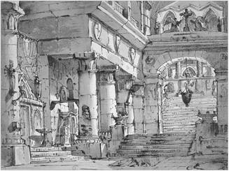 П. ди Готтардо Гонзага. Парадная лестница католического храма. Эскиз декорации. Начало 1790-х, ГРМ.
