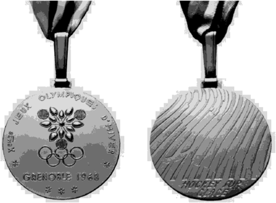 Олимпийская медаль чемпионов X Олимпийских зимних игр.