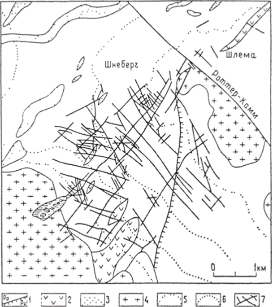 Геолого-тектоническая схема старых рудных районов Шнеберга (Рудные Горы).