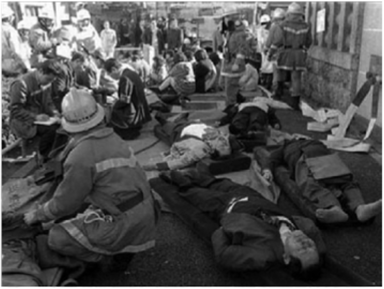 Последствия теракта в токийском метро, организованного «Аум Сенрикё» 20 марта 1995 г.