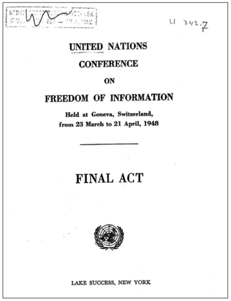 Puc. 2.1. Титульный лист итогового документа конференции ООН «О свободе информации», 1948 г.