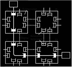 Сеть межсоединений в форме квадратной решетки с четырьмя коммутаторами и двумя ПЭ.
