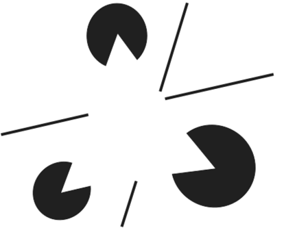 Вариант фигуры итальянского гештальтпсихолога Гаэтано Каниззы с когнитивным контуром — границами воспринимаемого в центральной части рисунка белого треугольника.