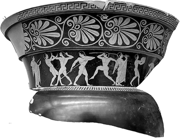 Изображение на древнегреческой вазе трех видов пятиборья.