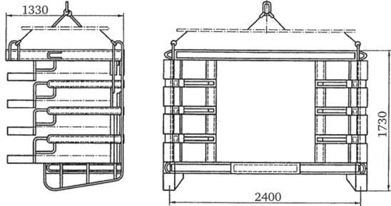 Контейнер грузоподъемностью 3 220 кг для перевозки и монтажа четырех балконных плит.