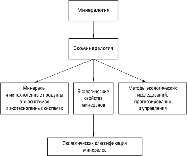 Схема научного направления «экологическая минералогия» (Давчева-Илчева, 1993).
