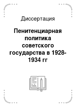 Диссертация: Пенитенциарная политика советского государства в 1928-1934 гг
