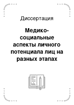 Диссертация: Медико-социальные аспекты личного потенциала лиц на разных этапах подготовки к медицинской деятельности