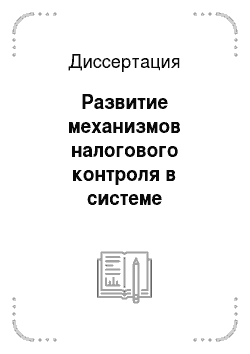 Диссертация: Развитие механизмов налогового контроля в системе обеспечения экономической безопасности России