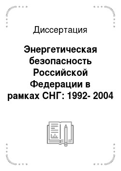 Диссертация: Энергетическая безопасность Российской Федерации в рамках СНГ: 1992-2004 гг