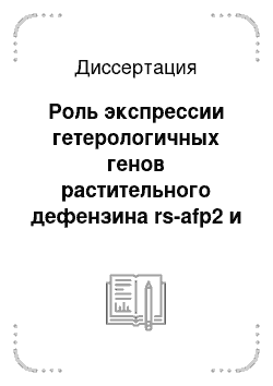 Диссертация: Роль экспрессии гетерологичных генов растительного дефензина rs-afp2 и суперсладкого белка тауматин II в повышении резистентности к фитопатогенам и изменении вкуса плодов на примере земляники садовой