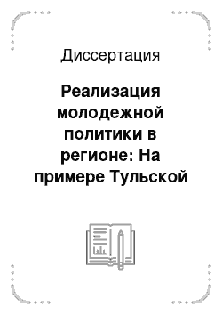 Диссертация: Реализация молодежной политики в регионе: На примере Тульской области