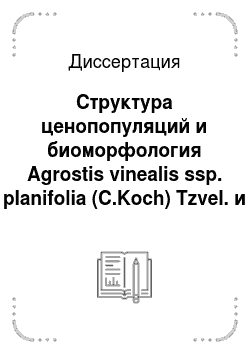 Диссертация: Структура ценопопуляций и биоморфология Agrostis vinealis ssp. planifolia (C.Koch) Tzvel. и Anthoxanthum odoratum L. s.l. в условиях высокогорья Северо-Западного Кавказа