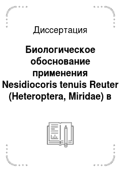 Диссертация: Биологическое обоснование применения Nesidiocoris tenuis Reuter (Heteroptera, Miridae) в качестве энтомофага вредителей овощных культур в защищенном грунте