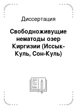 Диссертация: Свободноживущие нематоды озер Киргизии (Иссык-Куль, Сон-Куль)