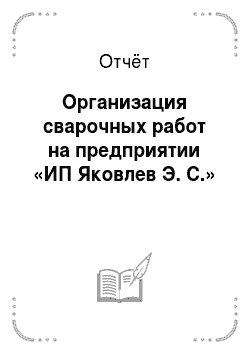 Отчёт: Организация сварочных работ на предприятии «ИП Яковлев Э. С.»