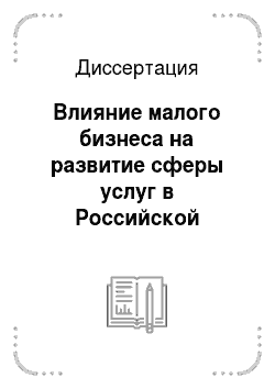 Диссертация: Влияние малого бизнеса на развитие сферы услуг в Российской Федерации