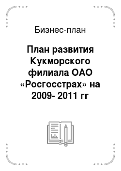 Бизнес-план: План развития Кукморского филиала ОАО «Росгосстрах» на 2009-2011 гг