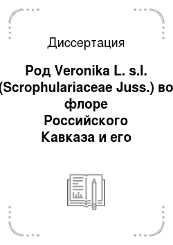 Диссертация: Род Veronika L. s.l. (Scrophulariaceae Juss.) во флоре Российского Кавказа и его анализ