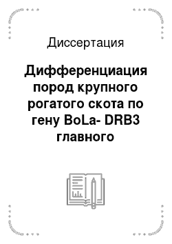 Диссертация: Дифференциация пород крупного рогатого скота по гену BoLa-DRB3 главного комплекса гистосовместимости и ISSR-маркерам