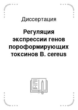 Диссертация: Регуляция экспрессии генов пороформирующих токсинов B. cereus