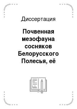 Диссертация: Почвенная мезофауна сосняков Белорусского Полесья, её трансформация при изменении уровня почвенно-грунтовых вод