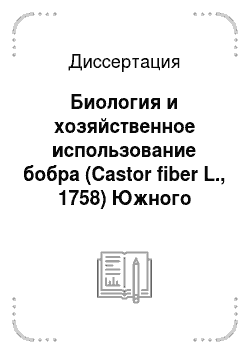 Диссертация: Биология и хозяйственное использование бобра (Castor fiber L., 1758) Южного Зауралья: на примере Курганской области