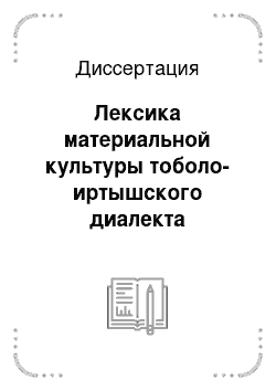 Диссертация: Лексика материальной культуры тоболо-иртышского диалекта сибирских татар