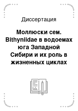 Диссертация: Моллюски сем. Bithyniidae в водоемах юга Западной Сибири и их роль в жизненных циклах трематод