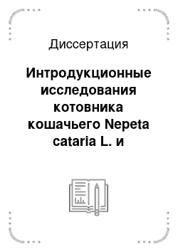 Диссертация: Интродукционные исследования котовника кошачьего Nepeta cataria L. и эльсгольции реснитчатой Elsholtzia ciliata (Lep) (Garcke) в Московской области