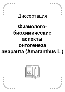 Диссертация: Физиолого-биохимические аспекты онтогенеза амаранта (Amaranthus L.) при возделывании в Центрально-Черноземном регионе