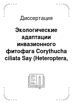 Диссертация: Экологические адаптации инвазионного фитофага Corythucha ciliata Say (Heteroptera, Tingidae) в условиях формирования вторичного ареала на Северо-Западном Кавказе
