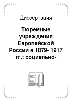 Диссертация: Тюремные учреждения Европейской России в 1879-1917 гг.: социально-экономический аспект деятельности