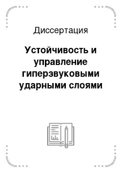 Диссертация: Устойчивость и управление гиперзвуковыми ударными слоями