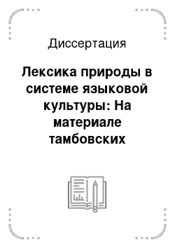 Диссертация: Лексика природы в системе языковой культуры: На материале тамбовских говоров и произведений писателей XIX — XXI вв., связанных с Тамбовским краем