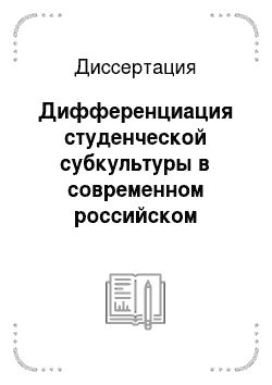 Диссертация: Дифференциация студенческой субкультуры в современном российском обществе