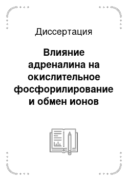 Диссертация: Влияние адреналина на окислительное фосфорилирование и обмен ионов кальция в митохондриях печени и слизистой оболочки тонкого кишечника крысы