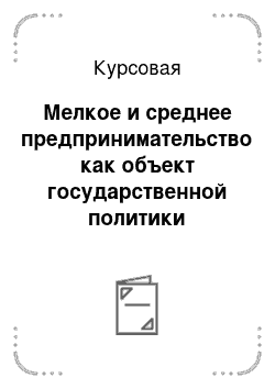 Курсовая: Мелкое и среднее предпринимательство как объект государственной политики