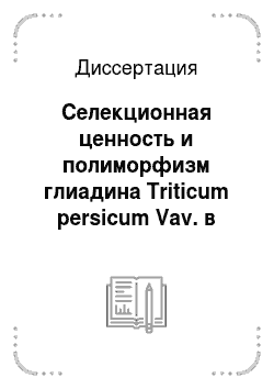 Диссертация: Селекционная ценность и полиморфизм глиадина Triticum persicum Vav. в северной лесостепи Тюменской области