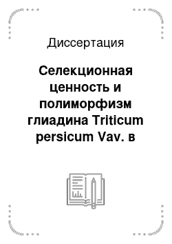 Диссертация: Селекционная ценность и полиморфизм глиадина Triticum persicum Vav. в северной лесостепи Тюменской области