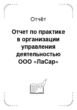 Отчёт: Отчет по практике в организации управления деятельностью ООО «ЛаСар»