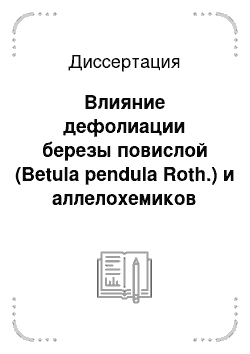 Диссертация: Влияние дефолиации березы повислой (Betula pendula Roth.) и аллелохемиков растений на развитие непарного шелкопряда (Lymantria dispar L.) и его чувствительность к вирусу ядерного полиэдроза