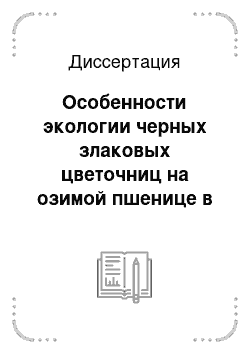 Диссертация: Особенности экологии черных злаковых цветочниц на озимой пшенице в юго-западной степи Украины и меры по снижению их вредоносности