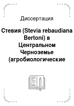 Диссертация: Стевия (Stevia rebaudiana Bertoni) в Центральном Черноземье (агробиологические и физиолого-биохимические аспекты культуры)