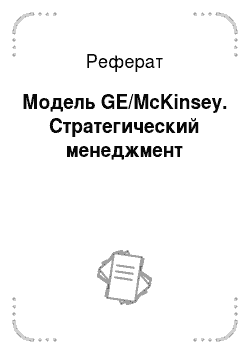 Реферат: Модель GE/McKinsey. Стратегический менеджмент