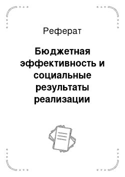 Реферат: Бюджетная эффективность и социальные результаты реализации инвестиционных проектов