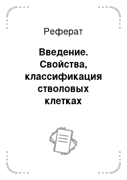 Реферат: Введение. Свойства, классификация стволовых клетках