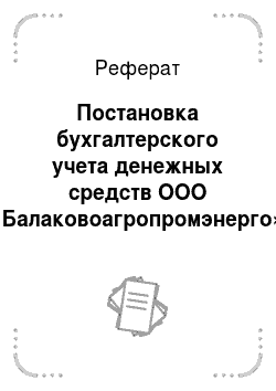 Реферат: Постановка бухгалтерского учета денежных средств ООО «Балаковоагропромэнерго»